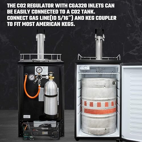 Miniatura 7 de TMCRAFT Regulador de CO2 de barril, regulador de presión CGA-320 de calibre dual con presión de trabajo de 0-60 PSI y presión de tanque de 0-3000