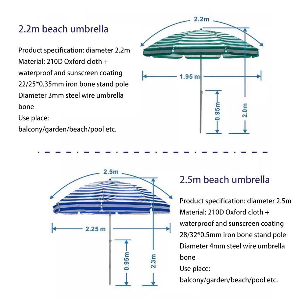 Ombrellone da spiaggia pieghevole antivento, 2,2 m/2,5 m, parasole portatile, ombrellone da giardino per balcone, cortile (giallo, 2,2 m/7,2 piedi)