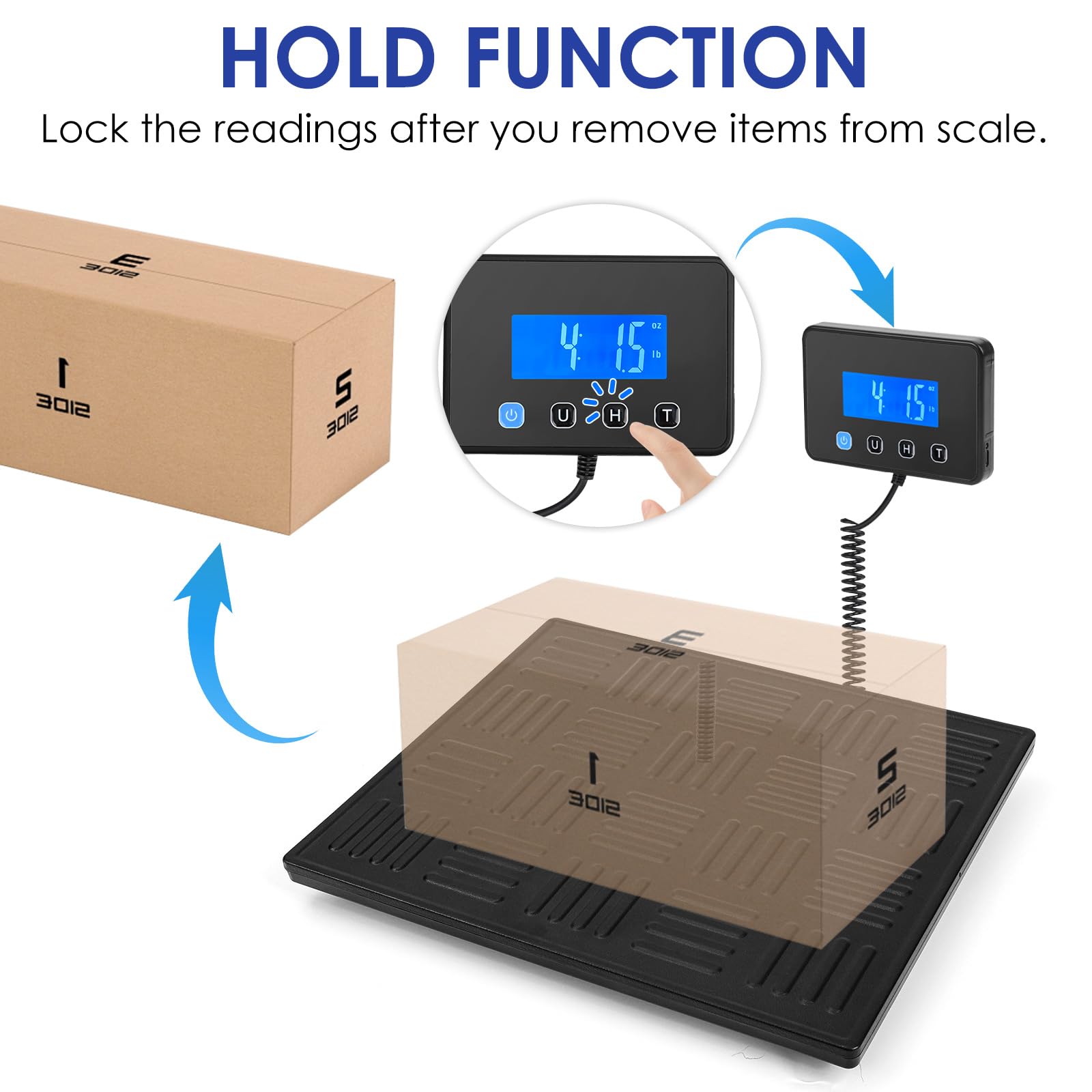 Báscula Digital, 50g-300kg Balanza Postal, Balanza de Envíos con Función de Retención y Tara para Paquetes Equipaje de Almacén, Plataforma de Aleación Duradera, Pantalla LCD Externa