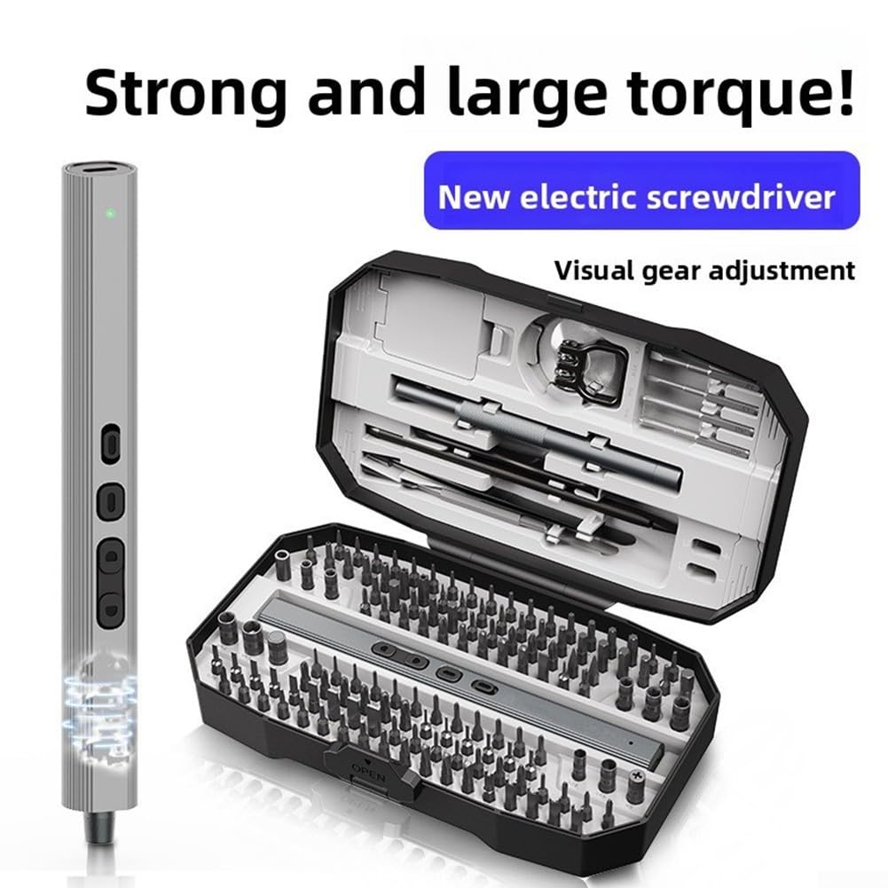 Kit de destornillador eléctrico 156 en 1, control de par de 5 niveles, batería de larga duración de 500 mAh, 140 puntas magnéticas para gafas, consola de juegos de teléfono (gris)