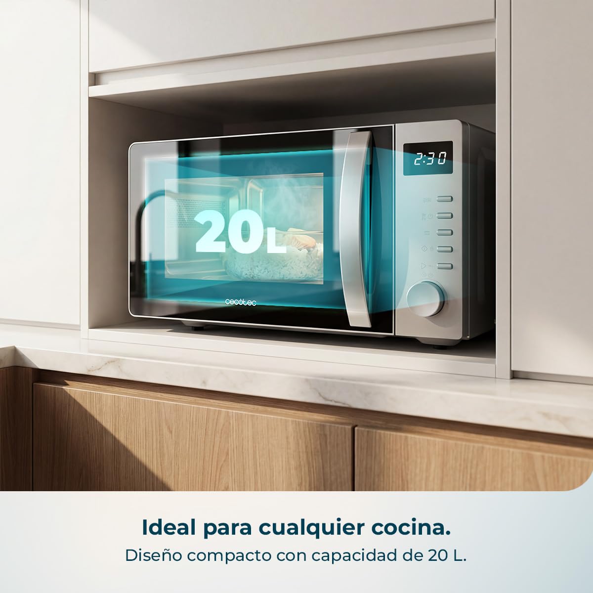 Cecotec Microondas Digital Proclean 5005 Silver 700W 20L 3DWave 5 Niveles Potencia Temporizador 30 Min Descongelación