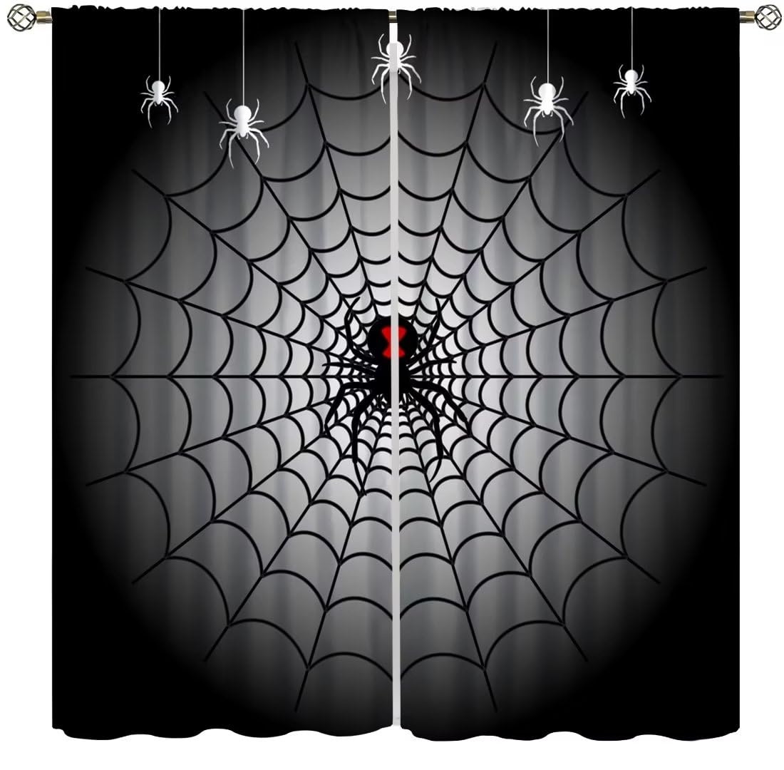 DDCBNS Halloween Spider Web Curtains,Superhero Scary Black Spider Web Prints Curtains for Kids Boys Girls Bedroom Living Room Gothic Style Spider
