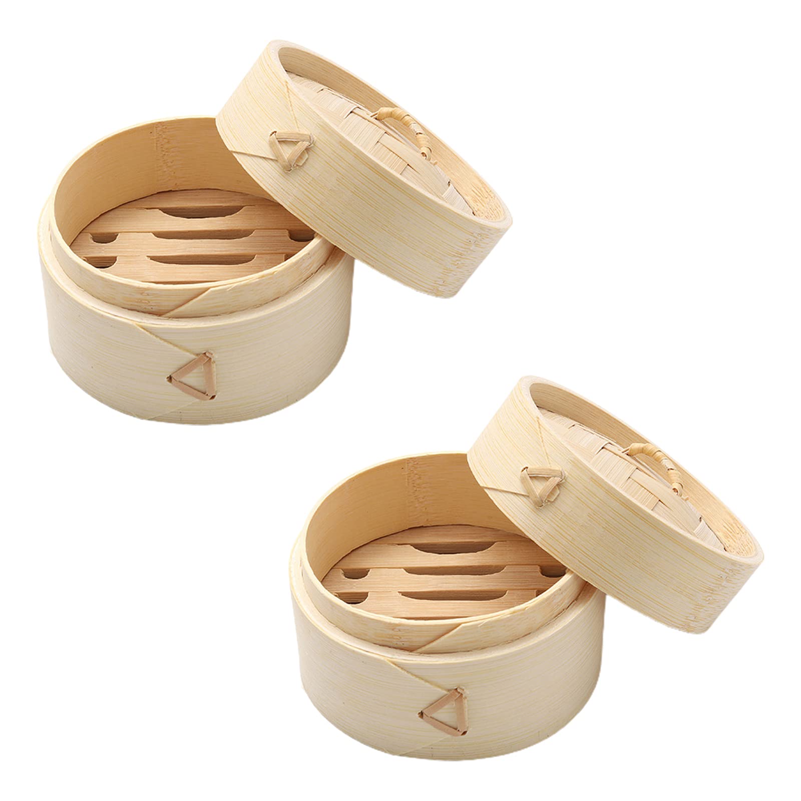 PRTECY 2 Set Natural Bamboo Steamer Bar Holder Bamboo Shampoo Bar Holder with Lid Handmade Eco-Friendly Soap Candy Case Box for Bathroom Shower Kitchen