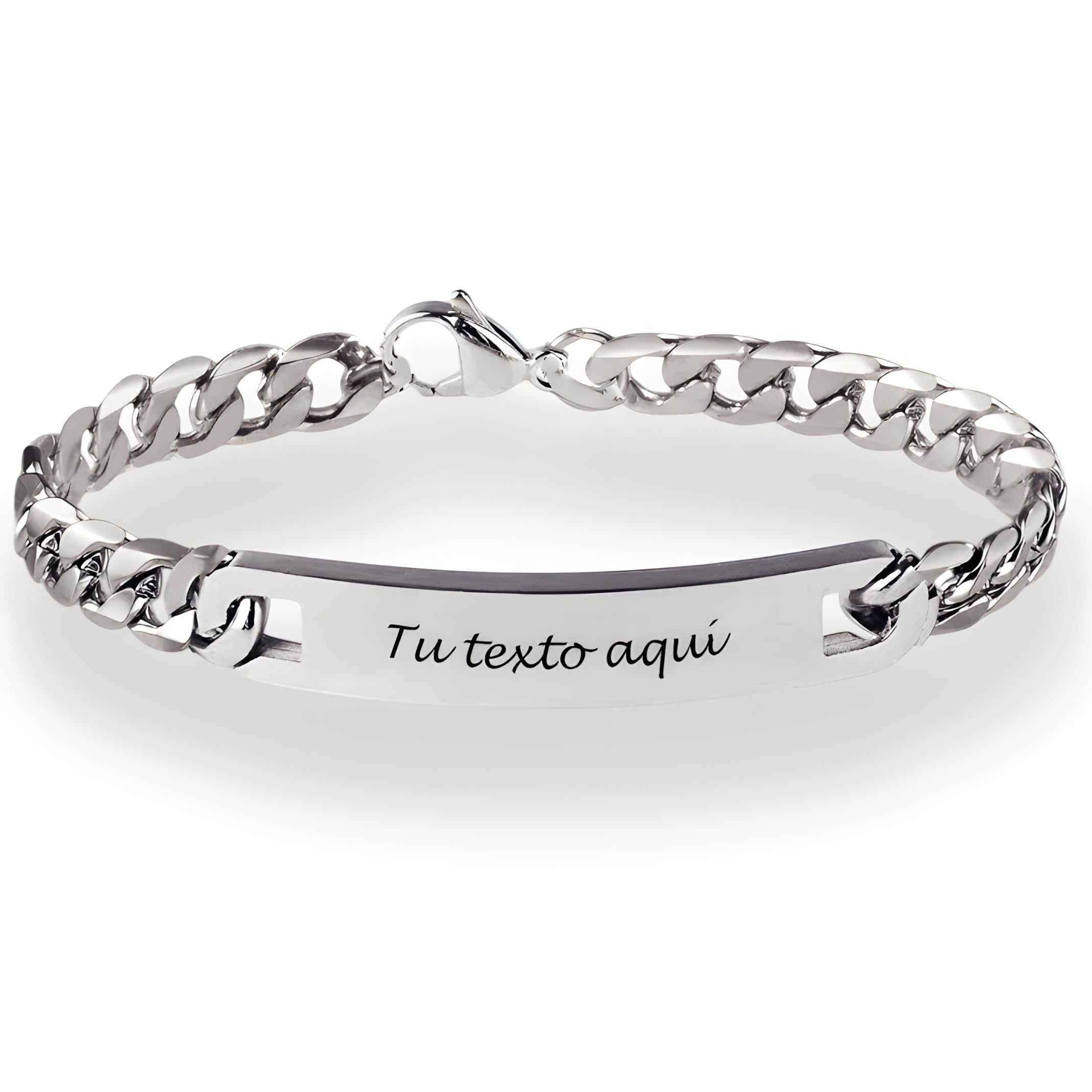 LUTTO Pulsera esclava, Pulsera personalizada, Pulsera acero inoxidable personalizable, Texto grabado, hombre y mujer para Navidad, cumpleaños, enamorados, amigo invisible.