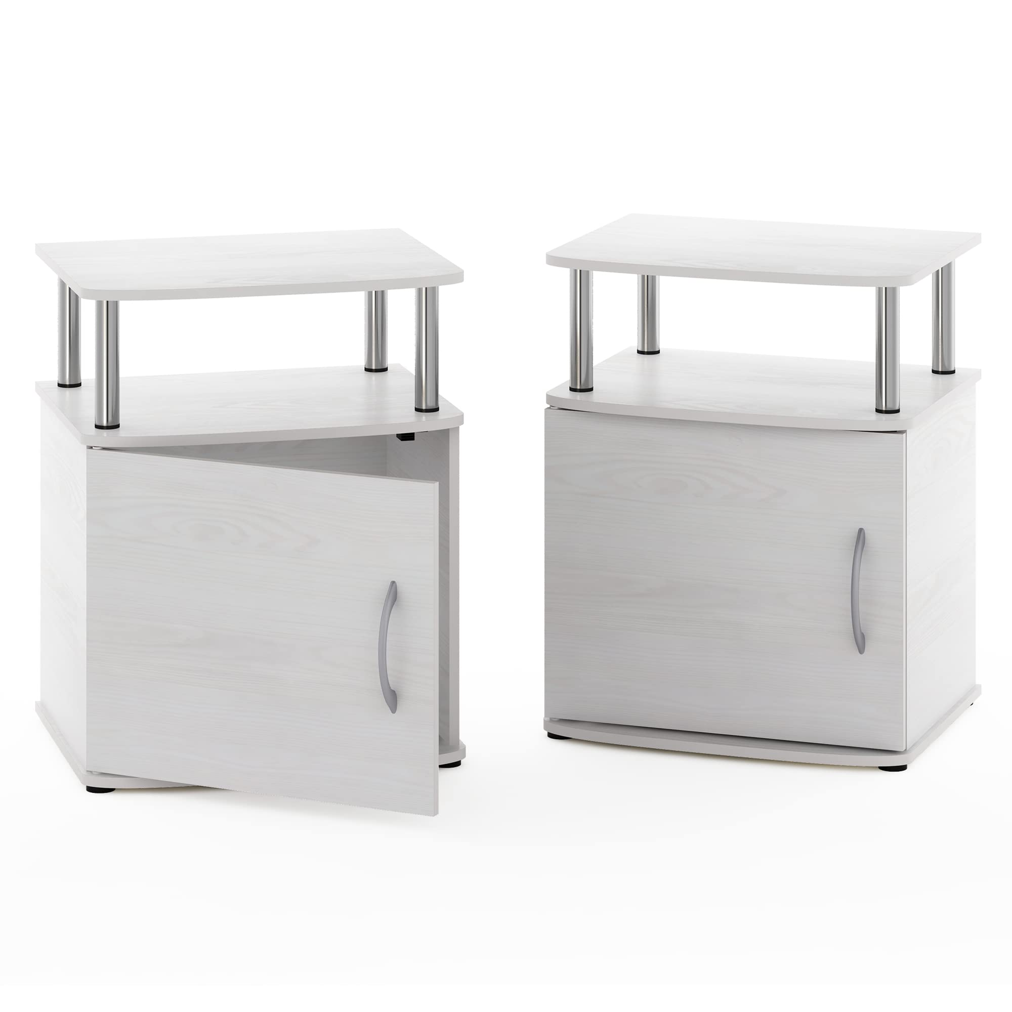 Furinno Jaya End Side Sofa Table/Nightstand with Door, 2-Pack, White Oak/Stainless Steel Tubes