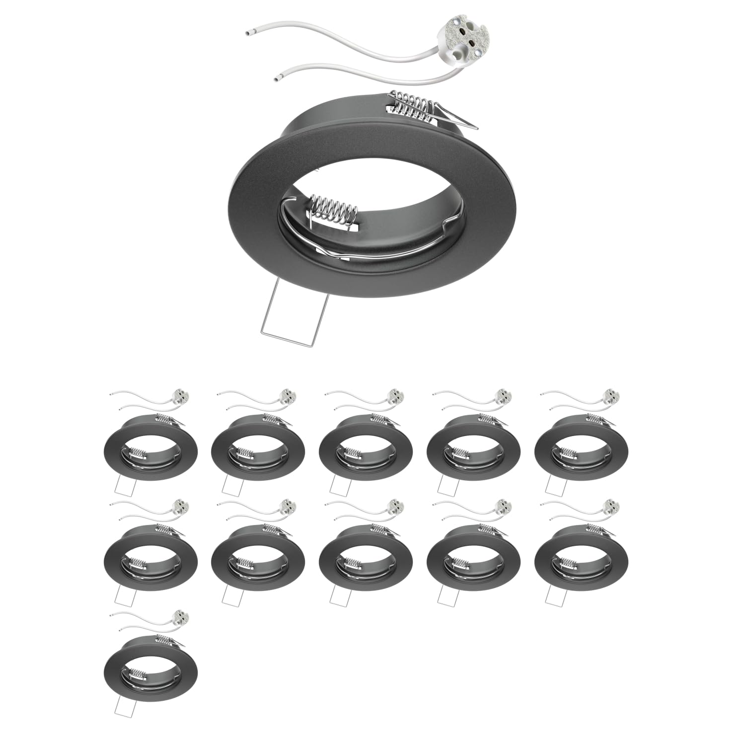 ledscom.de 12 Stück Decken-Einbaurahmen FERE Einbaurahmen anthrazit matt (LED/Halogen/MR16/50mm) inkl. GU5.3 Fassung
