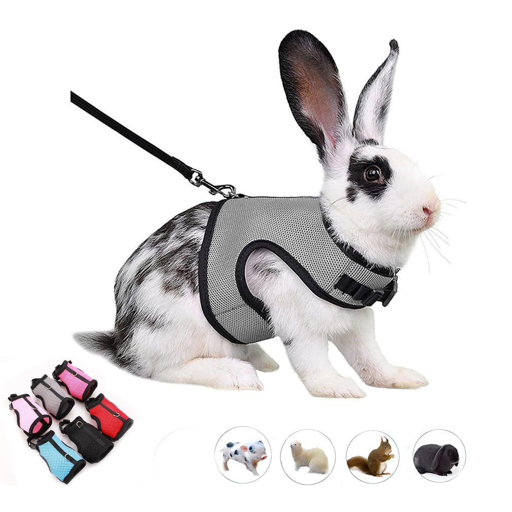 Rabbit Harness Leash Set Escape Proof Bunny Leash Vest Harness,Grey M