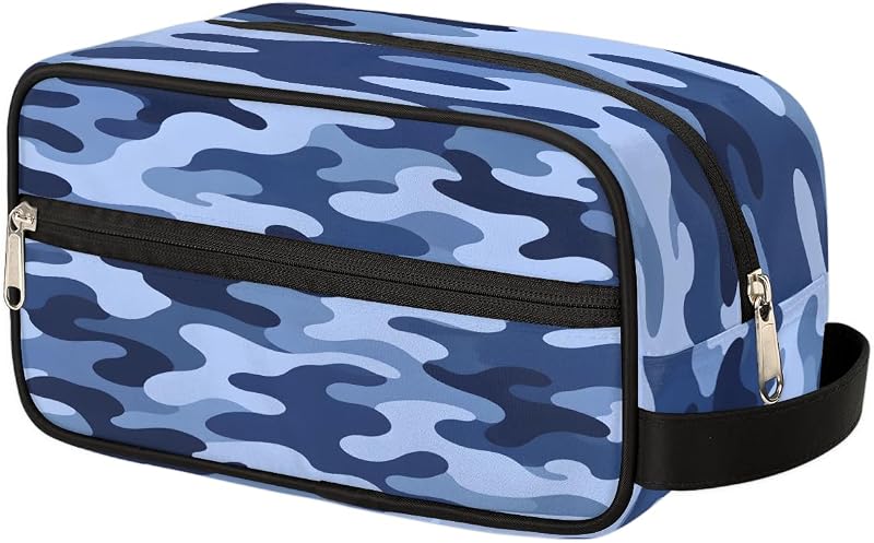 Necessaire de viagem Pardick com estampa camuflada azul, compartimento com zíper e alça