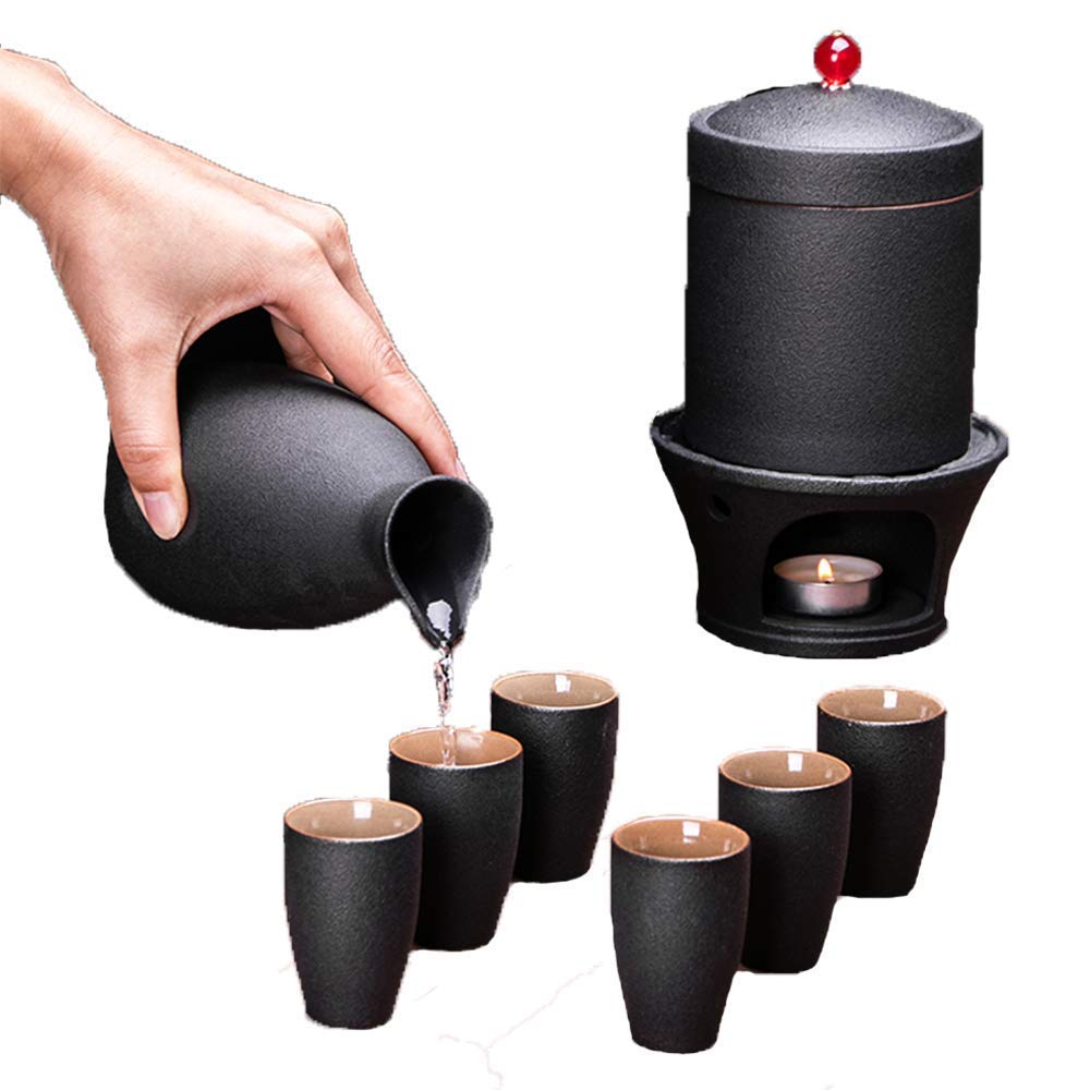Piece Sake Set With Warmer Japanese Black Ceramic Hot