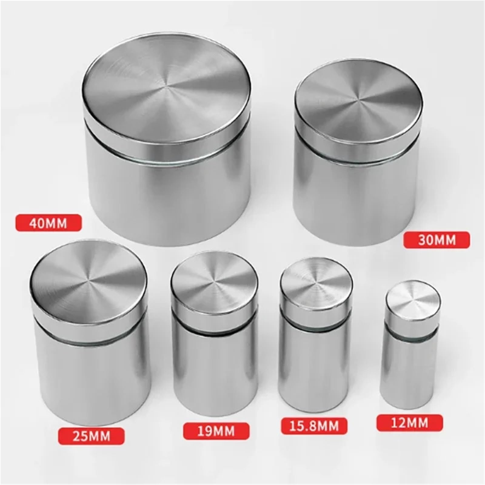 Separadores de Pared Hardware de tornillo fijación, clavo publicitario plateado, soporte acero inoxidable 25/30/40MM(12Pcs,25MM x 40MM)