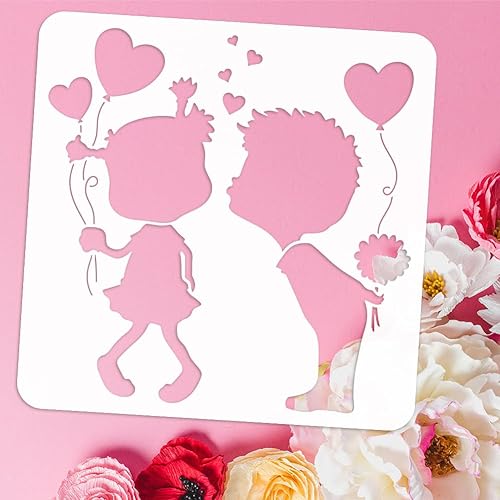 Miniatura 3 de FINGERINSPIRE Plantilla de pintura de corazón de amor de 11.8 x 11.8 pulgadas, plantilla de amor joven de plástico para niño y niña, plantilla de