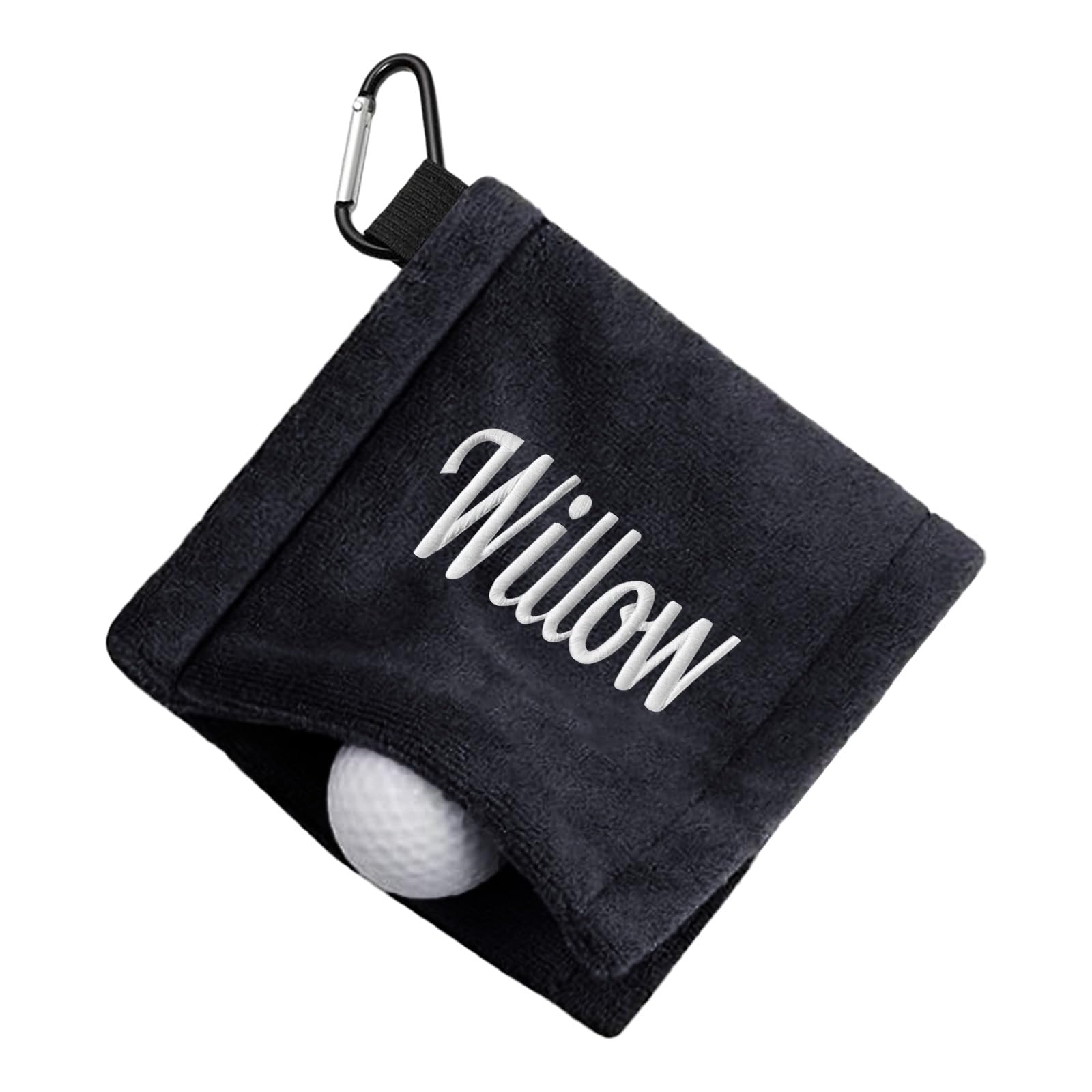 Personalized Golf Towel with Wet &amp; Dry Tech – Custom Embroidered Name, D-Clip, Ultra-Absorbent Microfiber for Golf Balls &amp; Clubs | Portable, Waterproof (Black)
