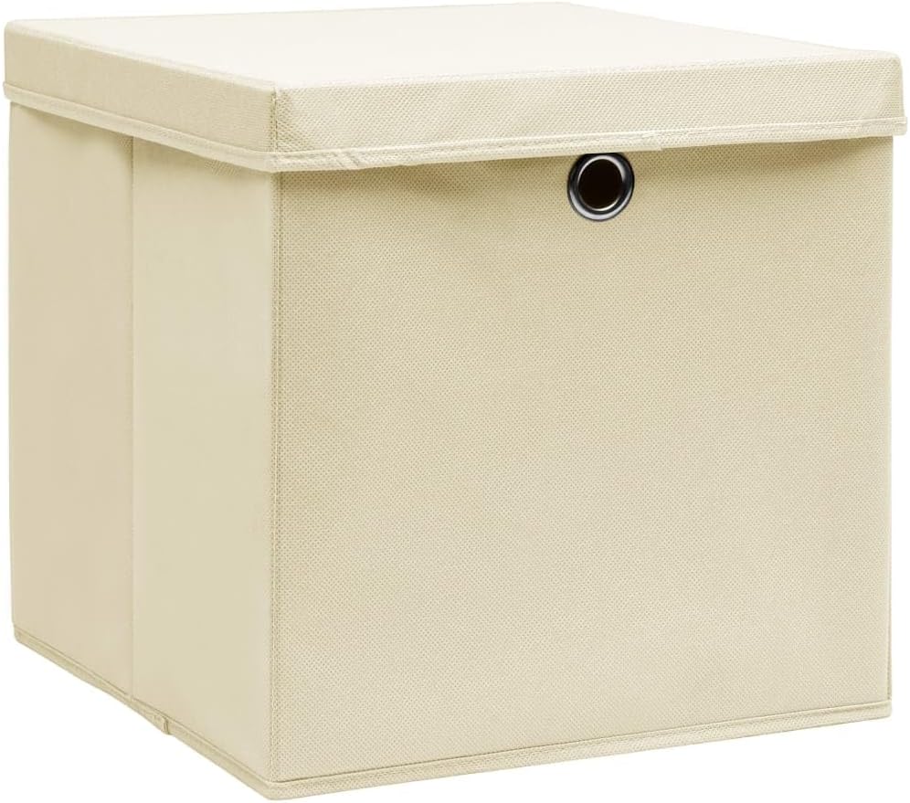 Storage Box Set of 4, Medium Square Closet Organizers with Lid, Foldable Fabric Storage Bins for Bedroom, Nursery, and Home Organization, Cream