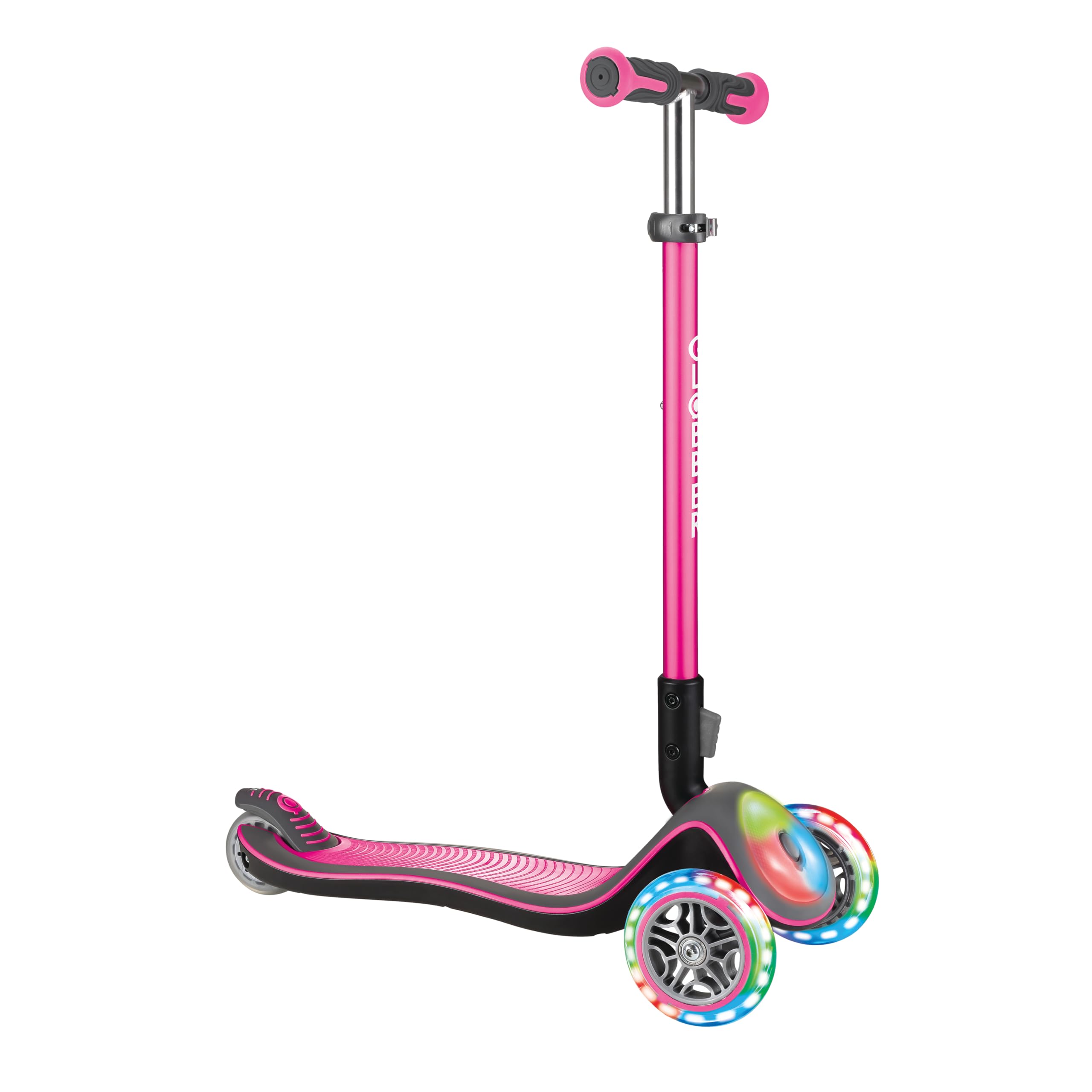 GLOBBER Elite Flash Lights Roller – Tretroller Kinder ab 3 Jahre - Scooter 120/80 mm - ABEC 5, 3-rädrig – höhenverstellbar - LED-Rollen und Leuchtdeck – Pink