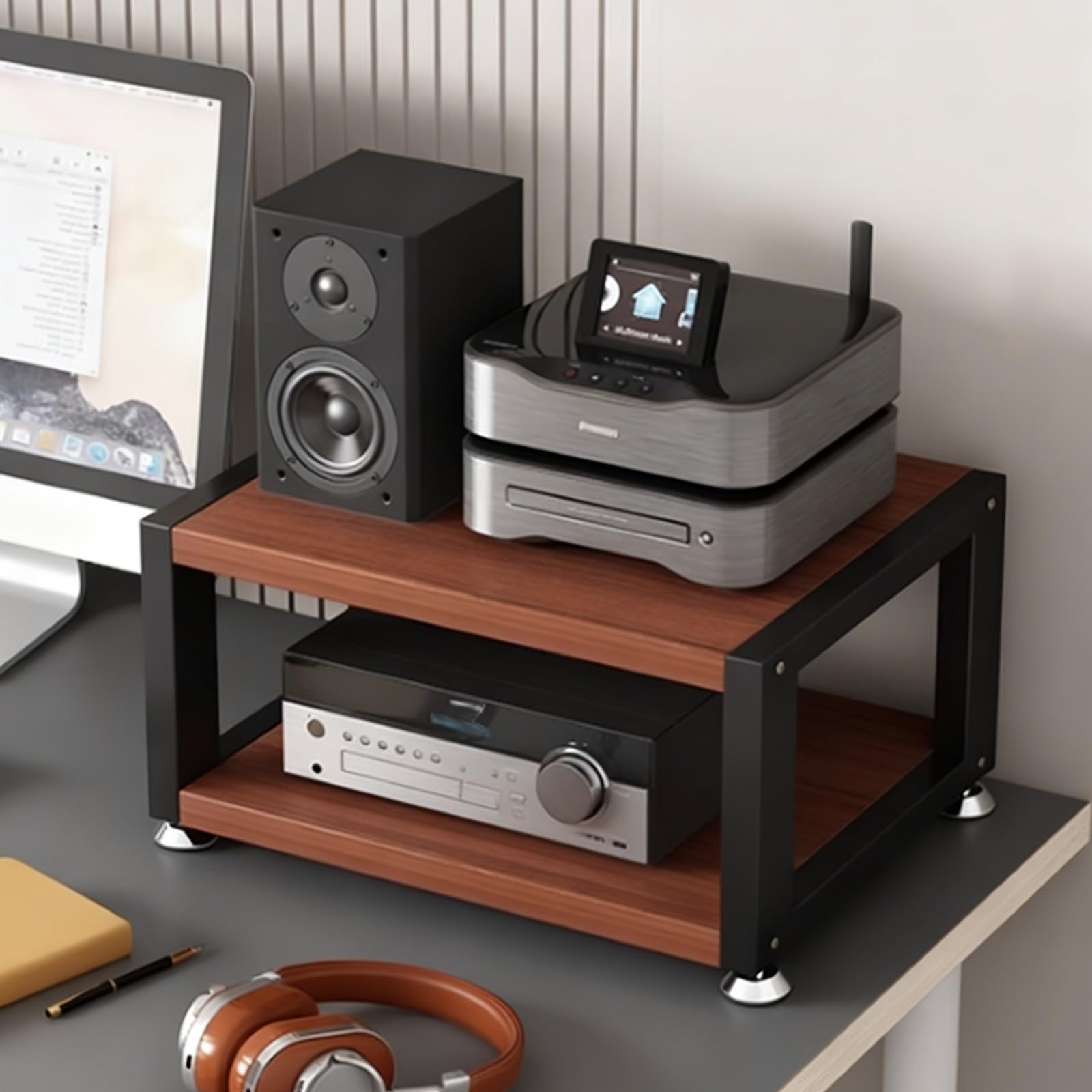 Mueble Equipo HiFi Estantería De Audio Y Vídeo De 2 3 4 Capas, Soporte para Tocadiscos, Amplificador Estéreo Torre, Soporte Vertical para Impresora.(Brown,2 Tier)