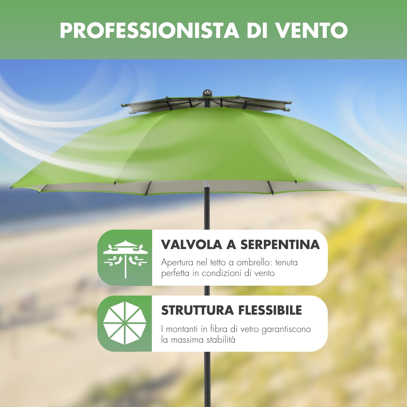 derby Ombrellone da 200 cm, ombrellone per spiaggia, balcone e terrazza, regolabile in altezza, con protezione UV, ombrellone pieghevole, per spiaggia e piscina all'aperto, ombrellone da spiaggia