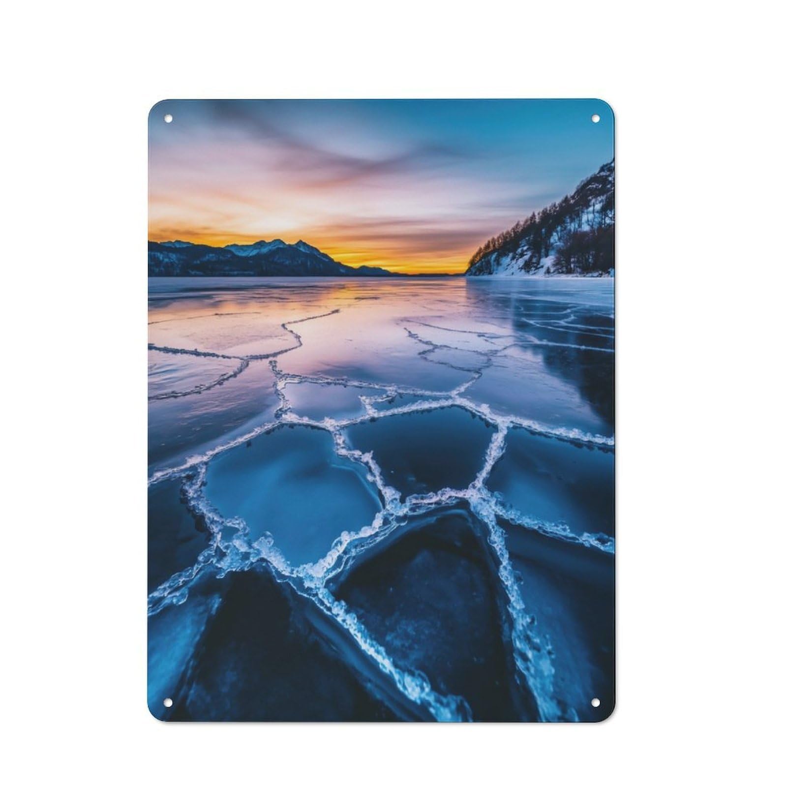 Junmoney Frozen Lake Sunset Metal Sign 40X30cm With For Hallway Wall, Vintage Decor, For Garage, Workshop And Man Cave Decoration