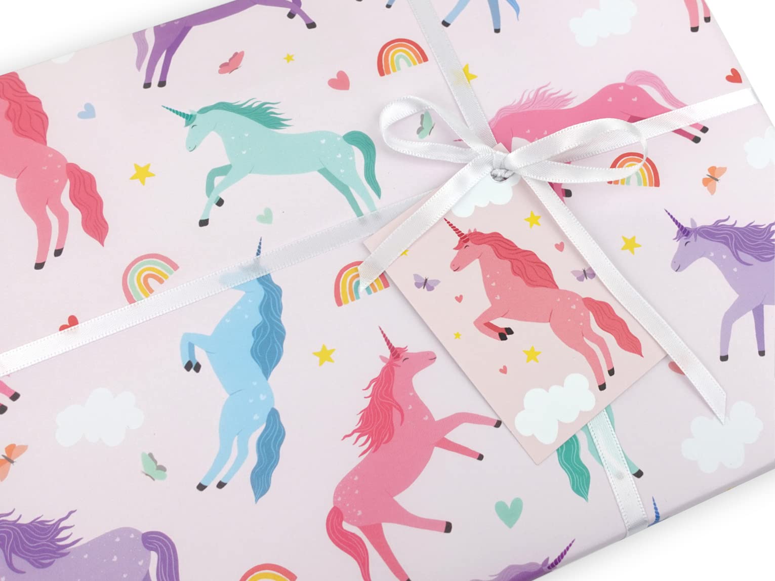 Childrens wrapping paper | Handmade gift wrap by VerbatimART - 50x70cm (10 Sheets + 10 Tags, Unicorns)