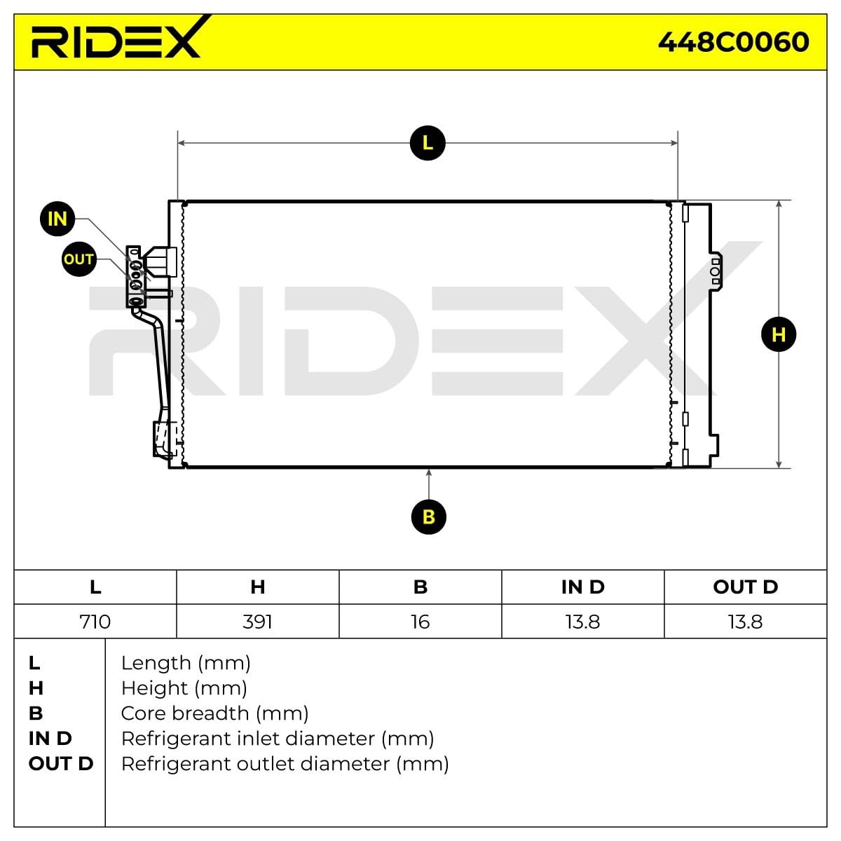 RIDEX 448C0060 Condenseur climatisation avec déshydrateur avec bague d'étanchéité Compatible avec CITROËN Berlingo/Berlingo First I MF, GJK, GFK