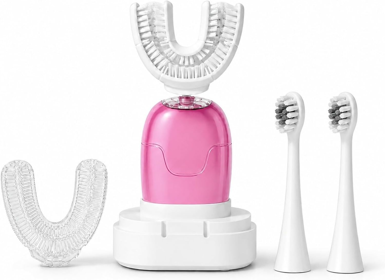 U Shaped Electric Toothbrush for Adults, Rechargeable Full Mouth Toothbrush with 360° U Brush Head, Nylon Bristles,3 Brushing Modes, Replaceable Brush Heads for Home & Travel (Pink)