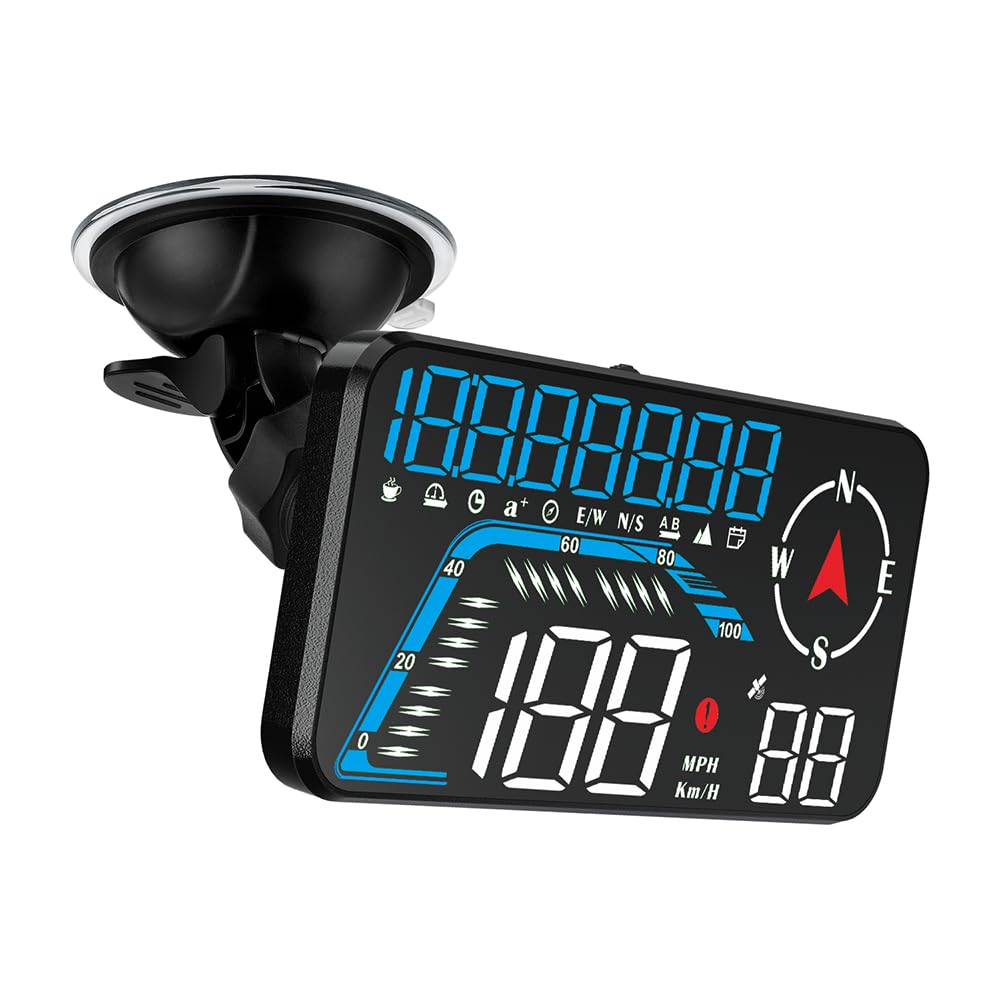 Riloer Car Head Up Display, Compass and Light Sensor HUD with 5.5-inch (12.18 * 6.85cm) HD LED Colored Screen Display, Car Head-up Display with GPS Chip