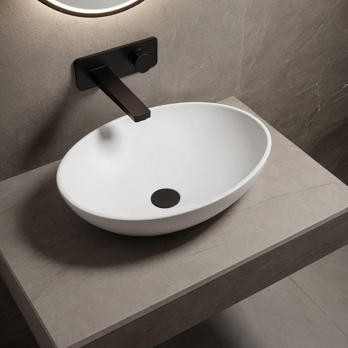 Fino Stone Almagro Matt White Countertop Stone Basin – 480mm Transform Your Bathroom into a Modern Luxury Space with a Modern Designer Fino Stone Basin
