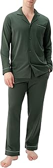 DAVID ARCHY Mens Pajamas Set Soft Cotton Notched Collar Pajamas for Men Long Sleeve Mens Sleepwear with Pockets & Front Fly