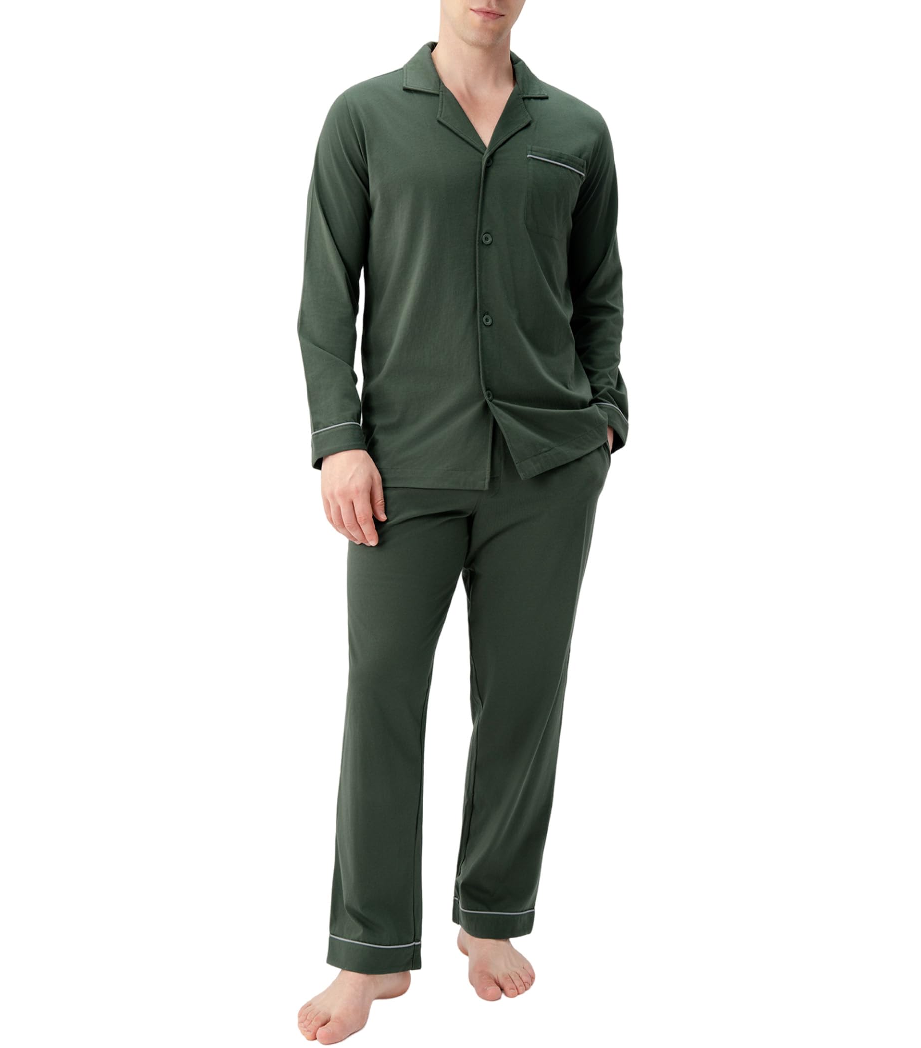 DAVID ARCHY Mens Cotton Sleepwear Pajamas Set Long Sleeve, Button-Down with Pockets, Fly Loungewear for Men Top & Pants Set