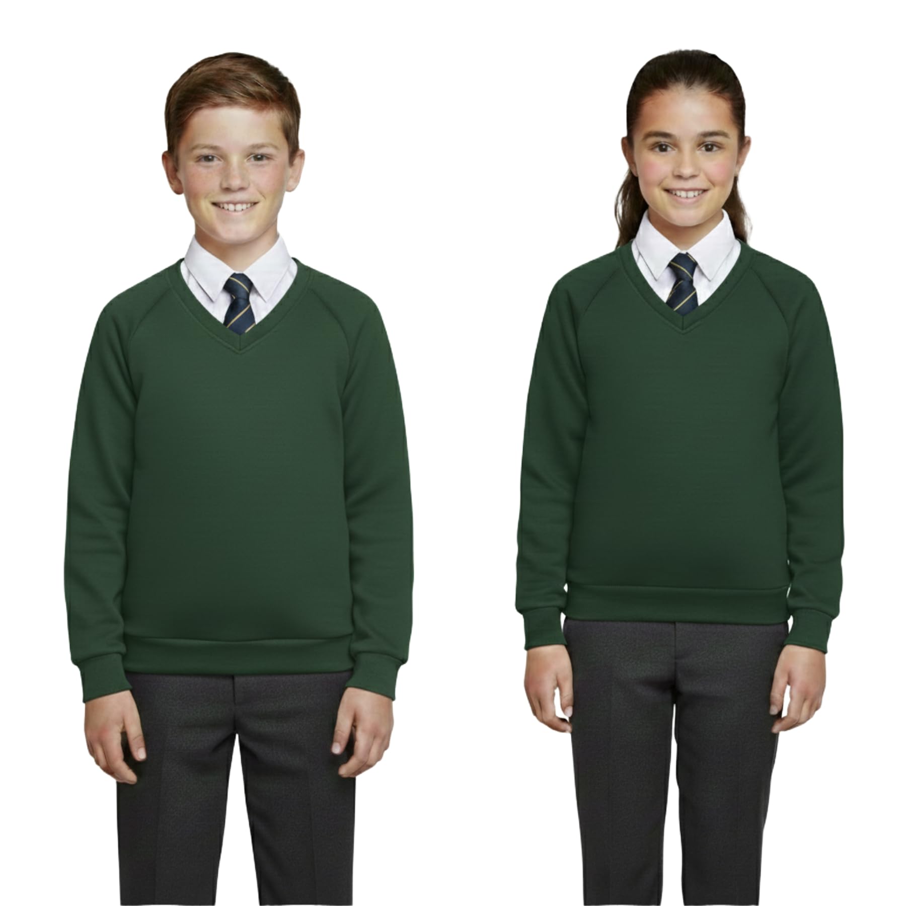 A2z 4 Kids Boys Green 2 Pack Kids School Jumper V Neck Sweatshirt - V Neck Jumper 13-14