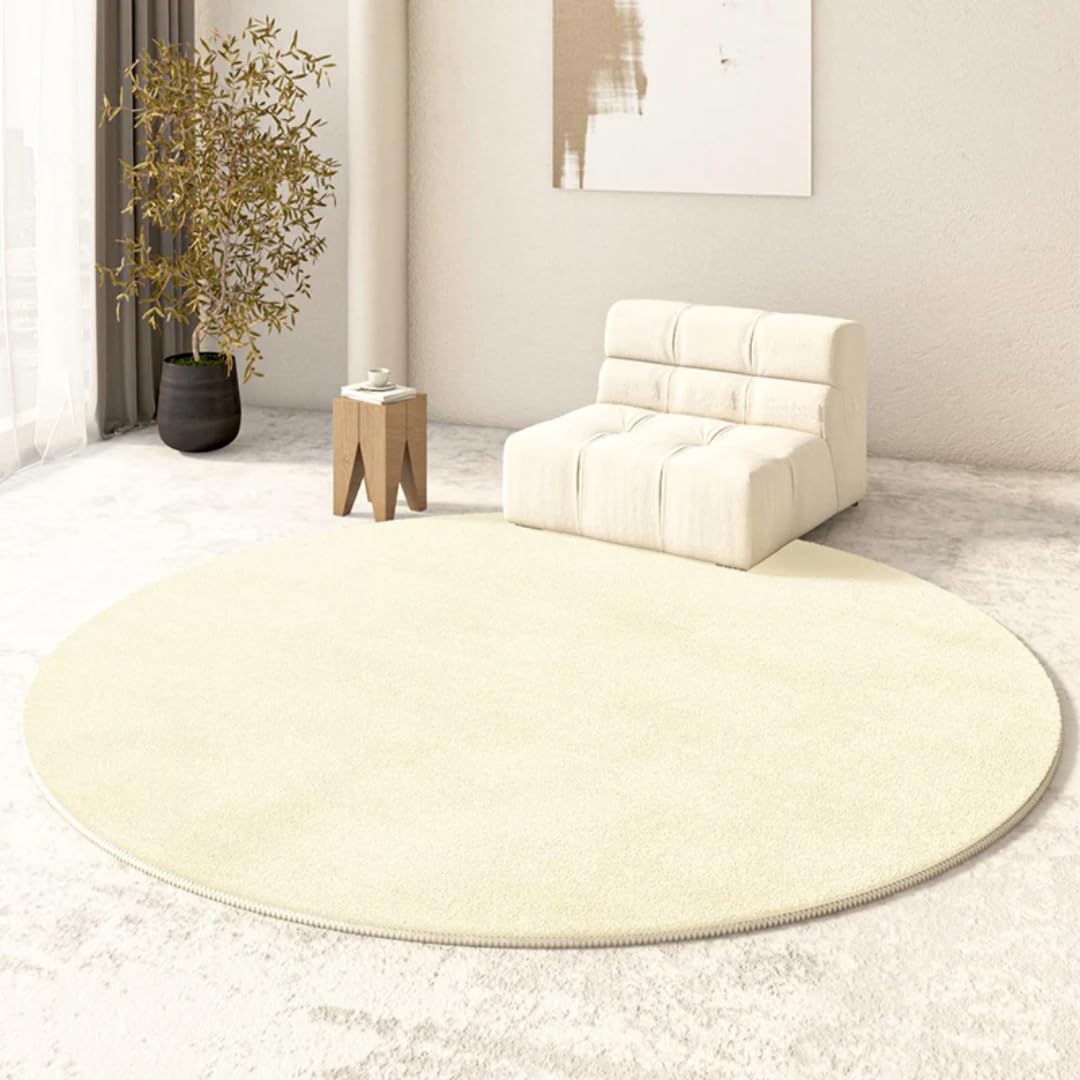 Tapis rond minimaliste 140x140 cm en peluche épaisse couleur unie pour salon