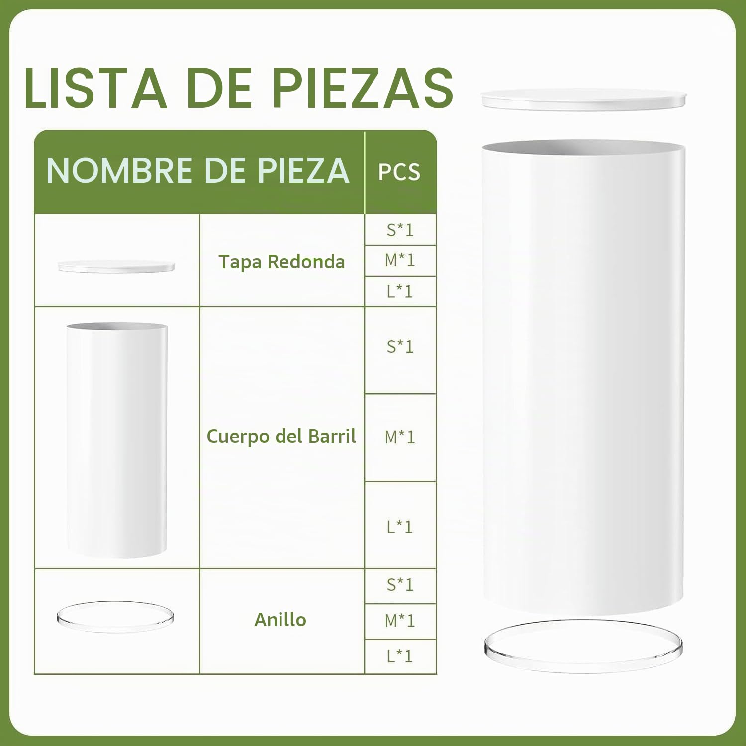 HoldOneLight Soportes de Base Cilíndrica Juego de 3, Base de Exhibición Blanca para Fiestas, Pedestal Redondo para Pastel y Flores para Decoración de Bodas y Cumpleaños