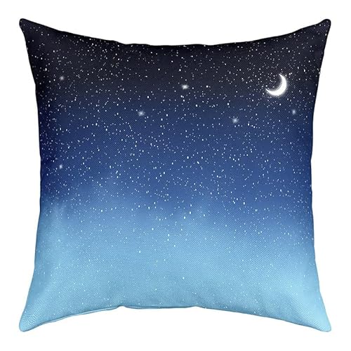 Galaxy-Kissenbezug 40,6 x 40,6 cm, weich, Sternenhimmelblau, Blaugrün-Muster, Kissenbezug für Couch, Sofa, Sterne, Mond, dekorative Kissenbezüge für den Außenbereich Cover
