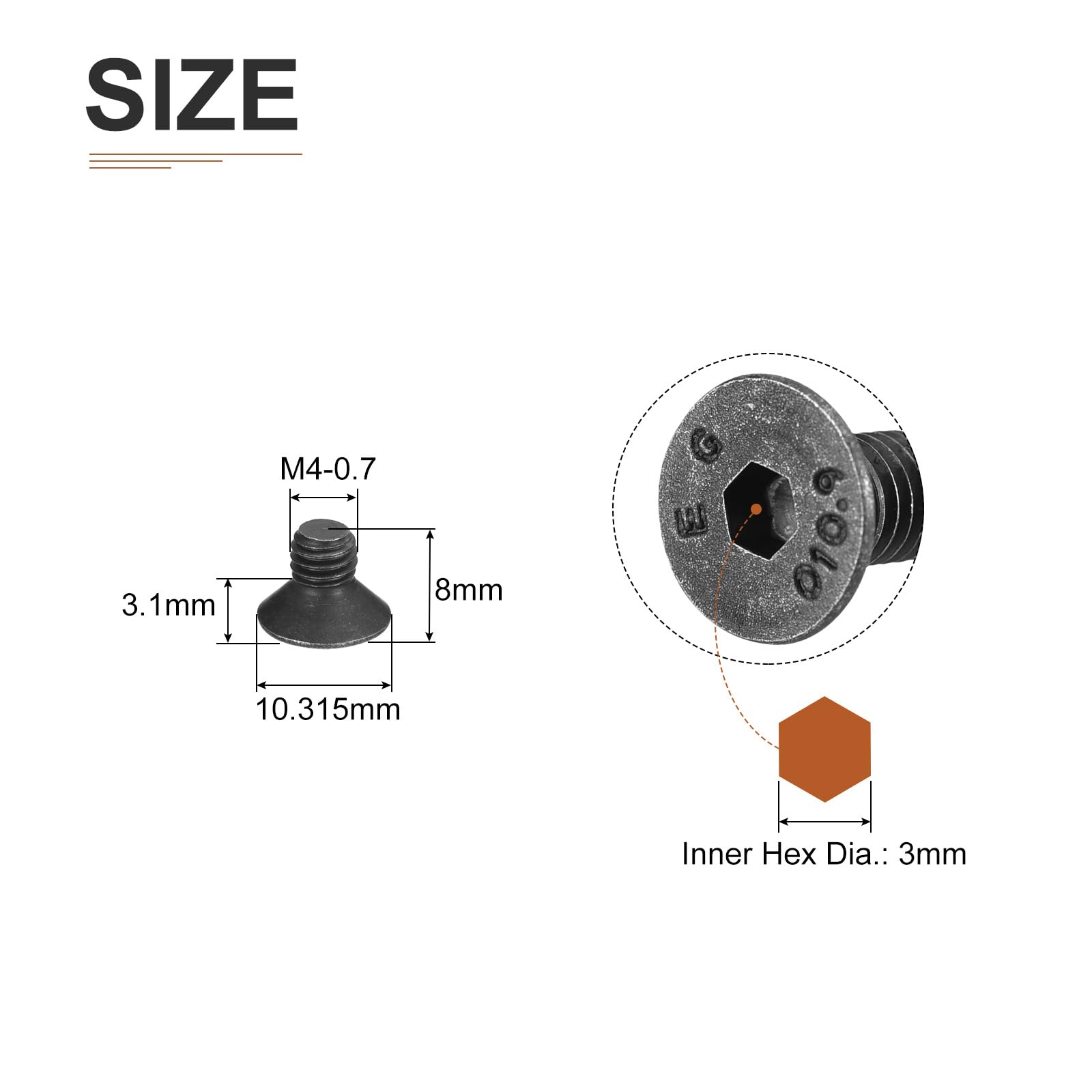DTGN M5-0.8x8mm Flat Head Socket Cap Screws, 50 Pack Hex Socket Flat Head Screws Carbon Steel Black Oxide, Full Thread - Image 2