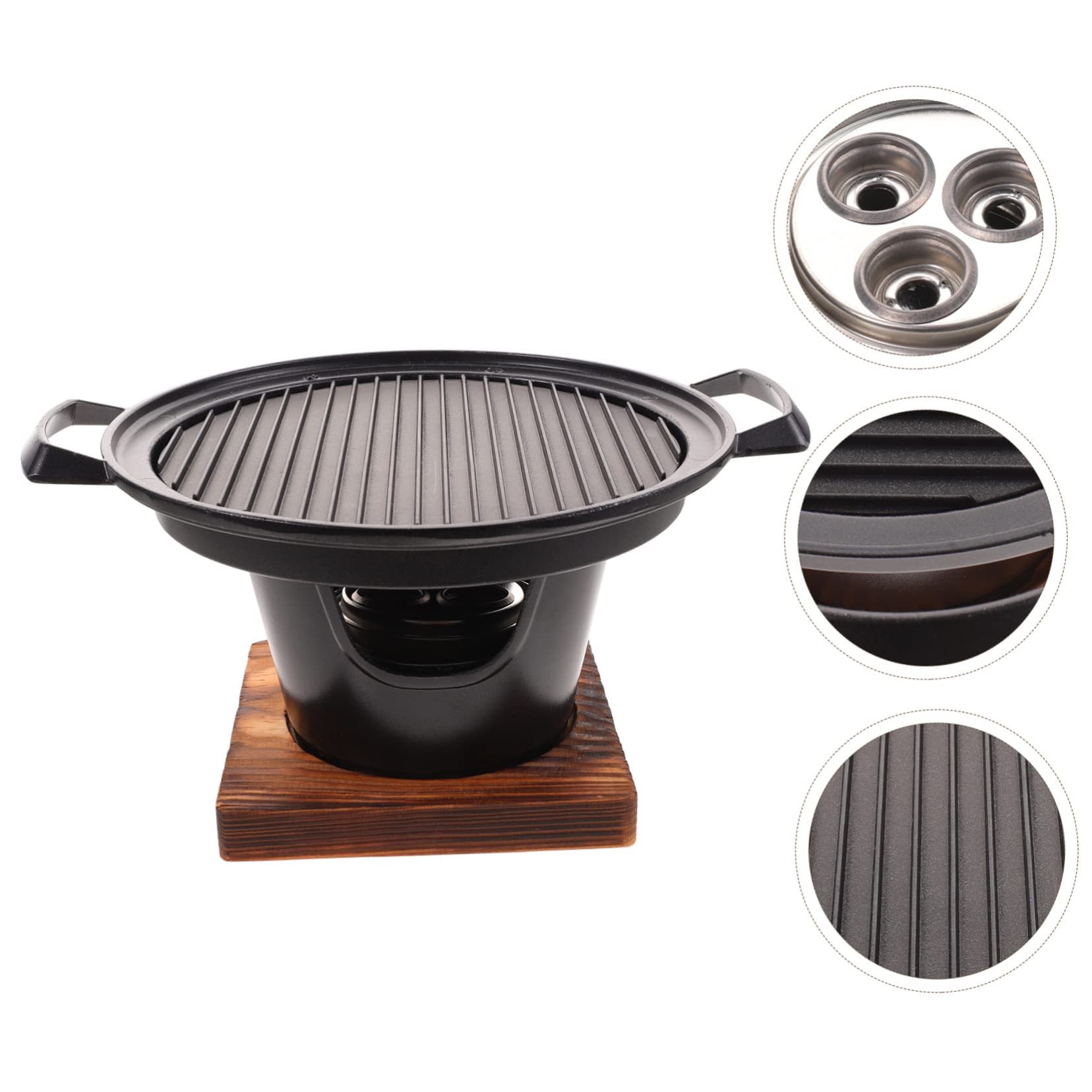 Mini Parrilla de Barbacoa sin Humo, Juego para 2-3 Personas | Aleación de Aluminio y Madera, Color Negro, Uso en Camping y Hogar, para Verduras y Comida