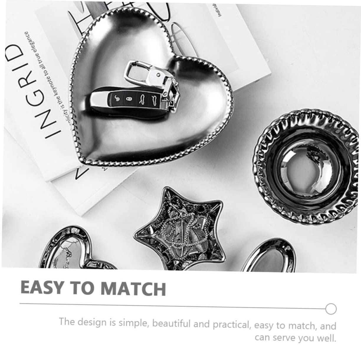 Set 2 Vassoi Decorativi A Cuore Diko.style - Portaoggetti Per Ingresso, Centrotavola E Organizer Gioielli, Grigio - Foto 5