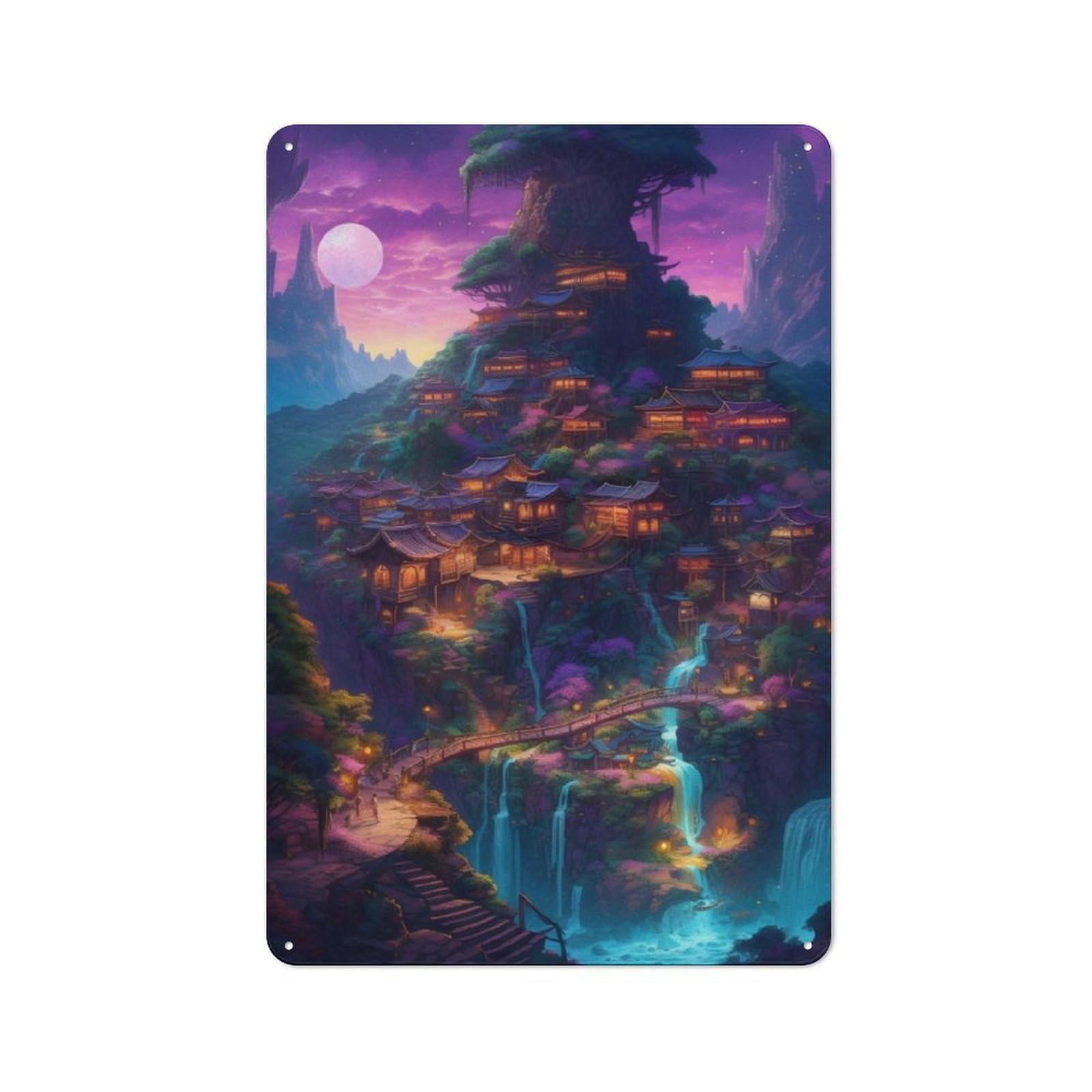 Junmoney Fantasy Landscape 15 Retro-Style Metal Plaque 30X20cm For Kitchen Or Home Bar, Gift For Home Bar Enthusiasts During The Christmas Season