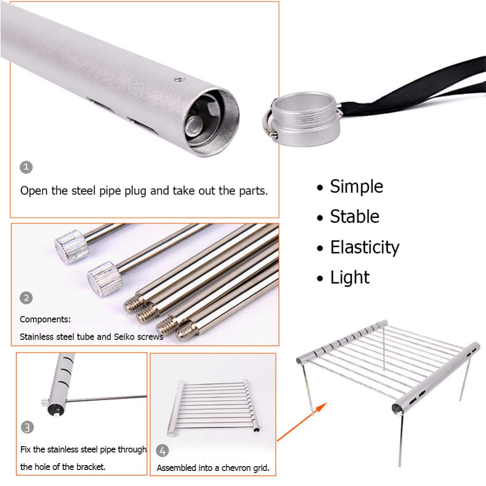 Barbecue Grill Carbone Portatile, Barbecue Grill Pieghevole in Acciaio Inox per 3-5 Persone, Utensile Barbecue BBQ Pieghevole per Cucina All'aperto, Picnic, Campeggio