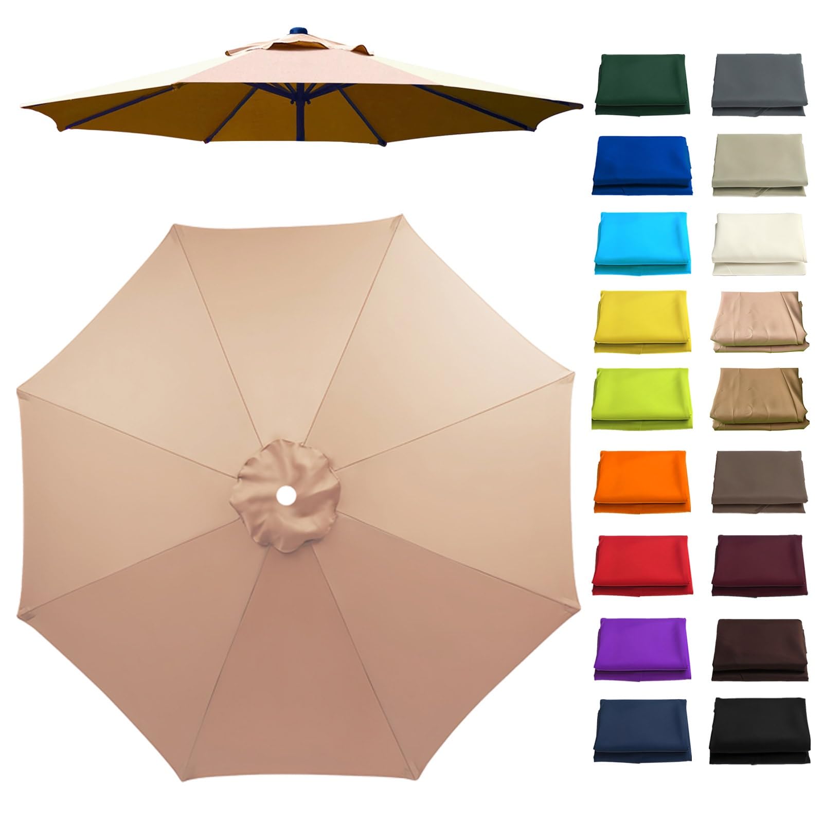 6.6/7.5/8.2/8.9/9.8/11.5Ft Patio Umbrella Replacement Canopy, Umbrella Canopy Replacement, UV Protection, 6/8 Ribs, Breathable, for Pool, Deck & Yard(Champagne,8 ribs: 2m/6.6ft)