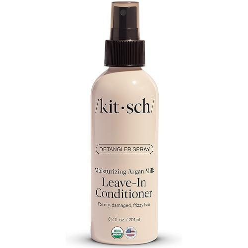 Kitsch Argan Milk Leave In Conditioner for Curly Hair, Detangler Spray for Wavy, Fine, Dry & Damaged Hair, Sulfate-Free Frizz Control for Women, Men & Kids, Lightweight Moisturizer for Hair, 6.8oz