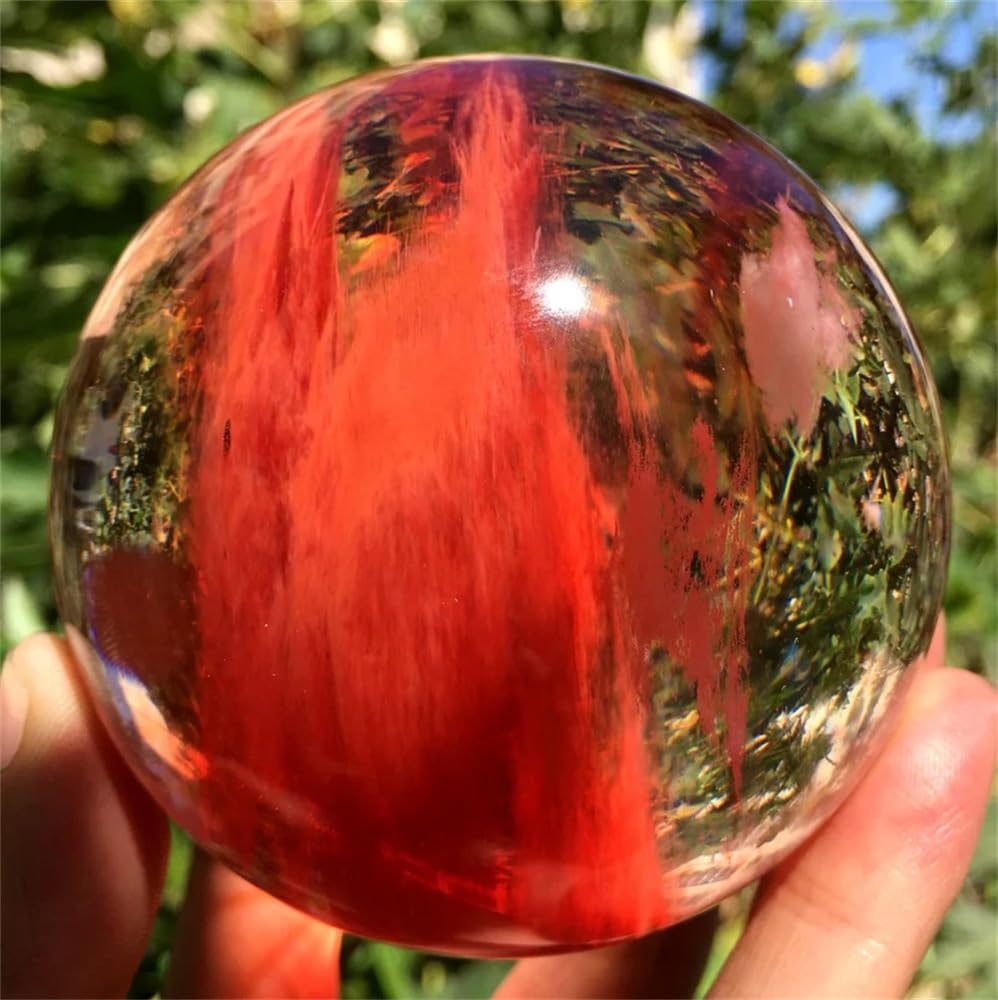 1 Bola de Cristal Rojo Fundido de 8-9 cm, decoración de Estilo Bohemio, Figura Brillante for la Entrada del hogar o la Oficina. Cristal Natural en Bruto