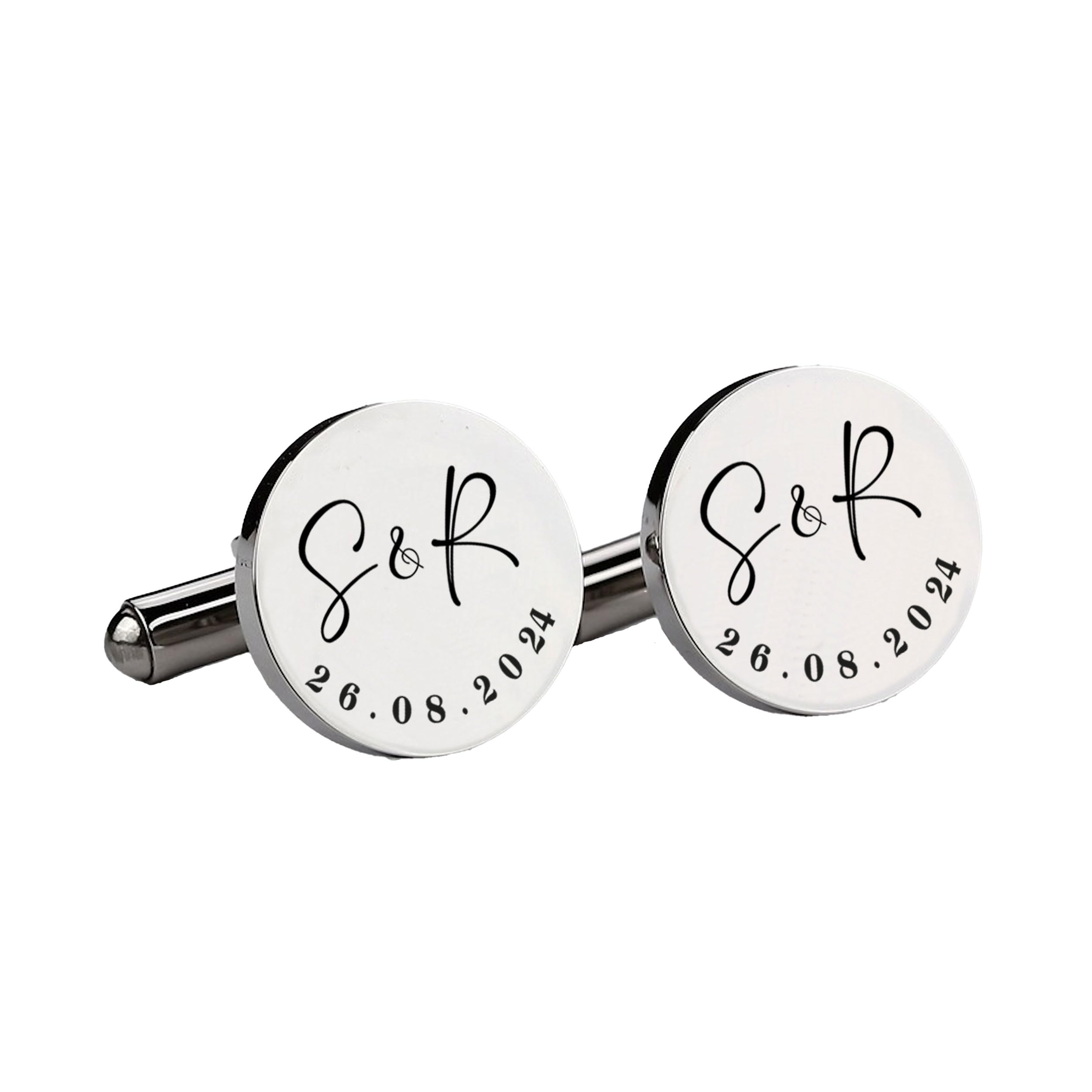 2 Manschettenknöpfe mit Gravur in silber für Männer eckig, personalisiertes Geschenk mit Initialien, silberner Schmuck für Herren, als Hochzeitsgeschenk, zum Jahrestag, zum Hochzeitstag