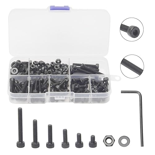 MroMax Surtido de 270 tornillos M4, tornillos de cabeza hexagonal métrica, tornillos M4x6mm0.315 in0.472 in0.630 in0.787 in1.181 in, tuercas y