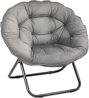 Vista 1 de Silla plegable con platillo, silla Lazy Moon con marco de metal, cómodas sillas de dormitorio para dormitorio, sala de estar, estudio, gris JC