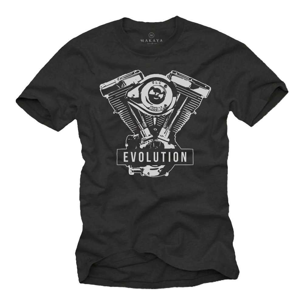 MAKAYA Motorcycle Clothing - Biker Evolution Engine - Mens Motorbike T-Shirt Black Size L