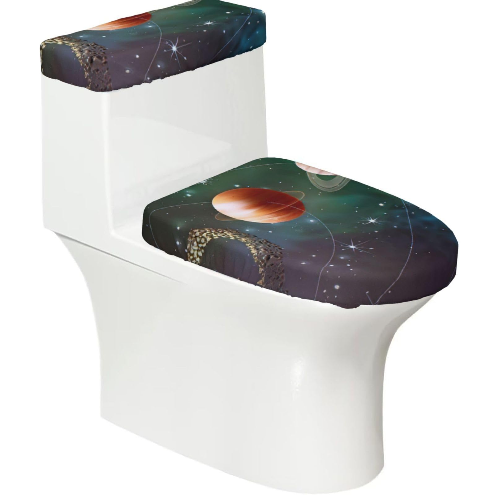 Planet Space Solar System Print Bathroom Decor Toilet Lid Cover And Tank Covers, Restroom Accessories Fits Most Round