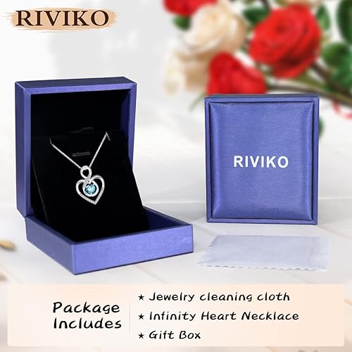 Miniatura 6 de RIVIKO Collar con símbolo de corazón infinito para mujer plata de ley 925 delicado dije de corazón de amor para siempre día de San Valentín día de