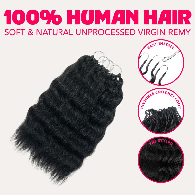 100% Unprocessed Remy Human Hair Feather Crochet Extensions for Women – Reusable, Invisible Knotless Feather Hair - Wet & Wavy - Natural