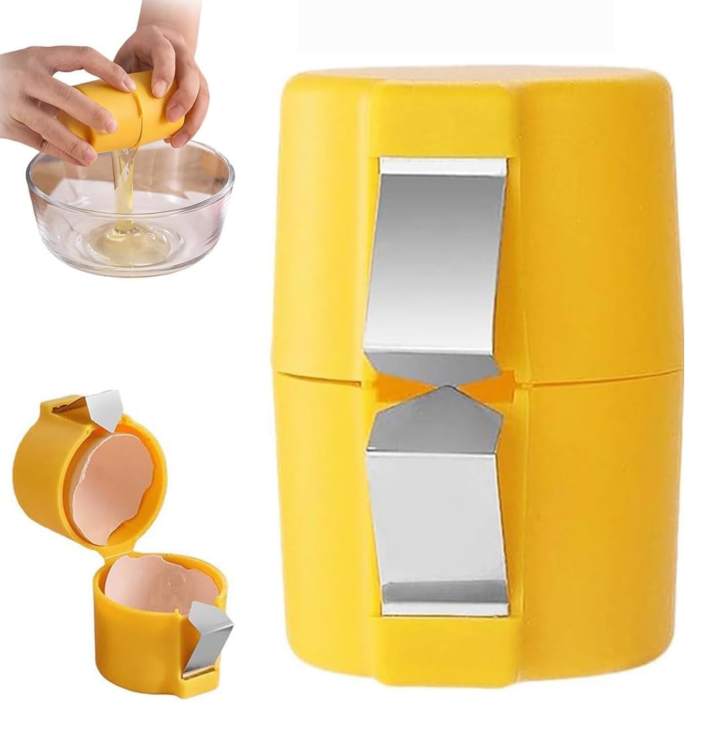 BananaHome Egg Shell Opener, Egg Cracker for Raw Eggs, Hard Boiled Egg Peeler Egg Cube Egg Separator Handheld Tool, Stainless Steel Eggshell Breaker Egg Shell Cutter Kitchen Gadgets (1, Yellow)
