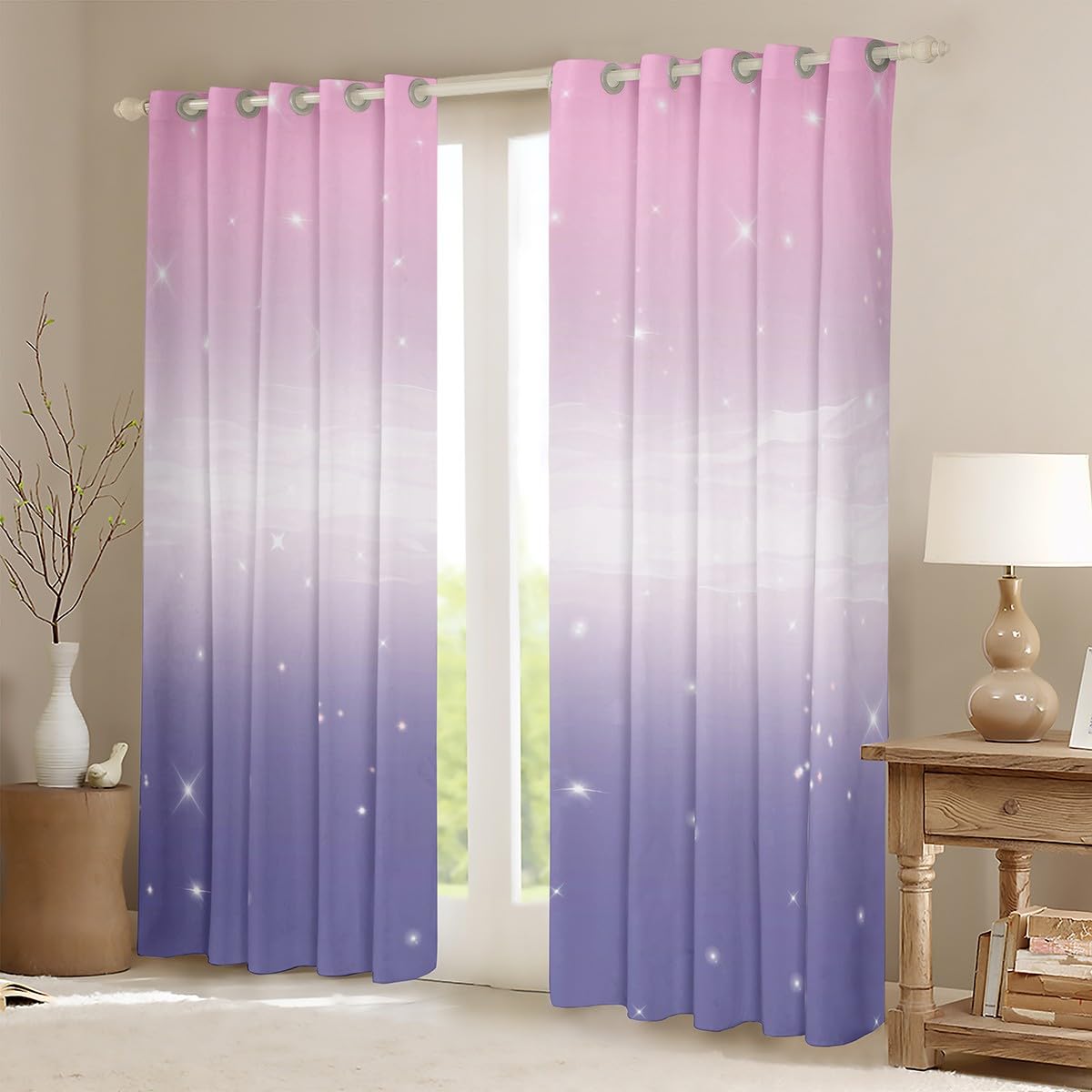 Homemissing Girls Curtains for Bedroom Living Room Pink Purple Rainbow 30%-50% Blackout Curtains for Kids Colorful Ombre Window Drapes Glitter Window Treatments W52*L90 - Image 2