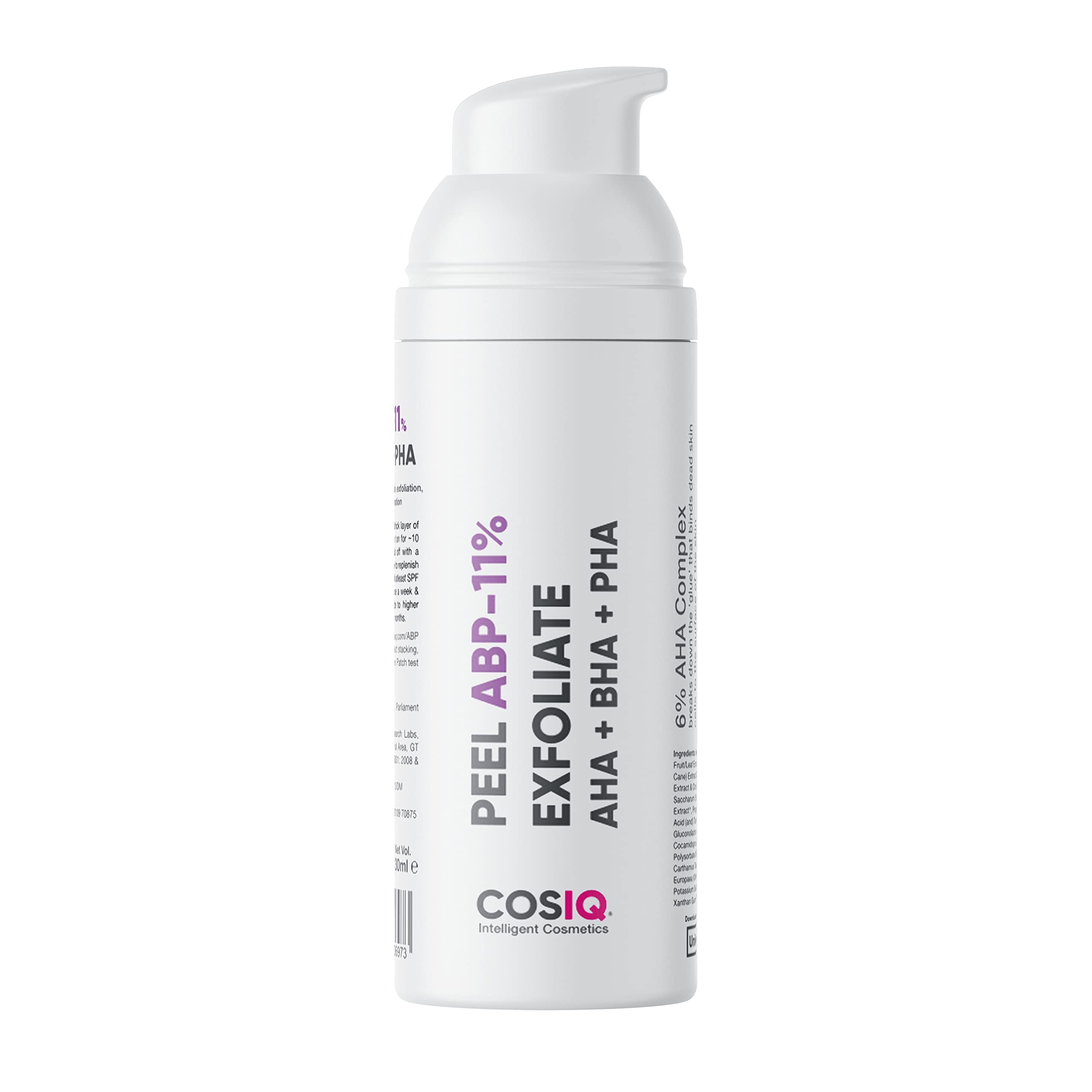 Cos-IQ ABP11% (6% AHA + 1% BHA + 4% PHA) Peeling Solution Serum for Glowing Skin, Smooth Texture & Pore Cleansing | 11% AHA BHA PHA Peel For Beginners Friendly Exfoliation | 30ml